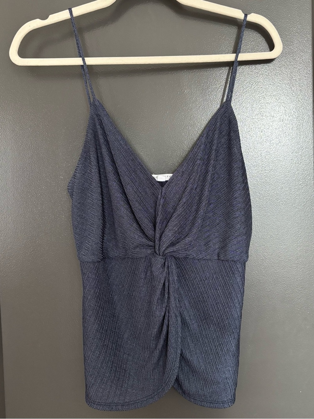 Socialite Navy Shimmer Twist Front Adjustable Strap Tank Large